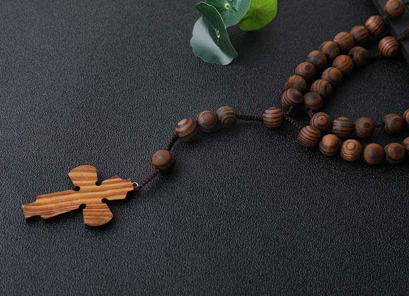 10mm Rosário de cordão de contas de madeira religioso